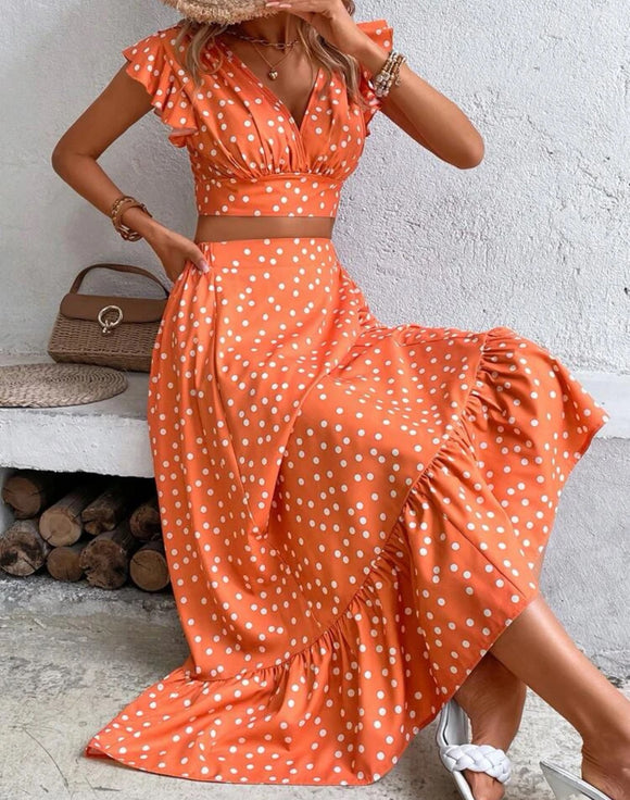 Shein two piece Maxi and crop top Set- Polka Dots size small