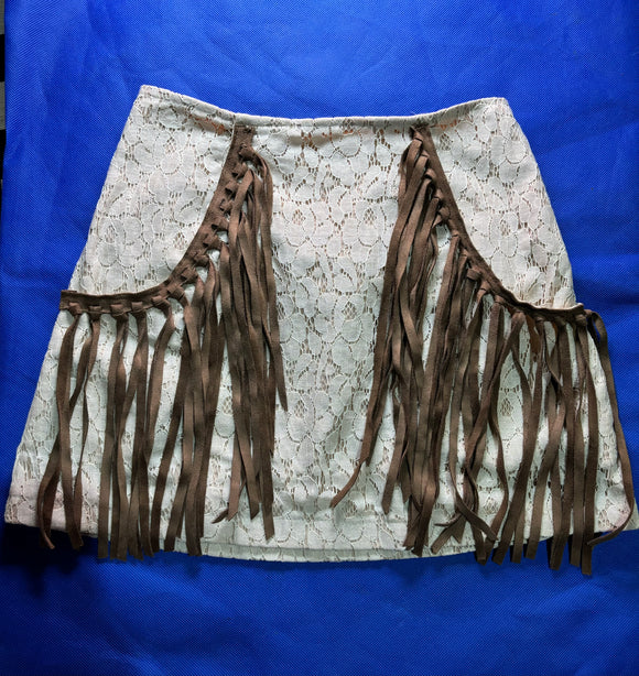 Judith March Lace & Fringe Western skirt- Small