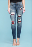 Red Plaid Patched Judy Blue Skinnies