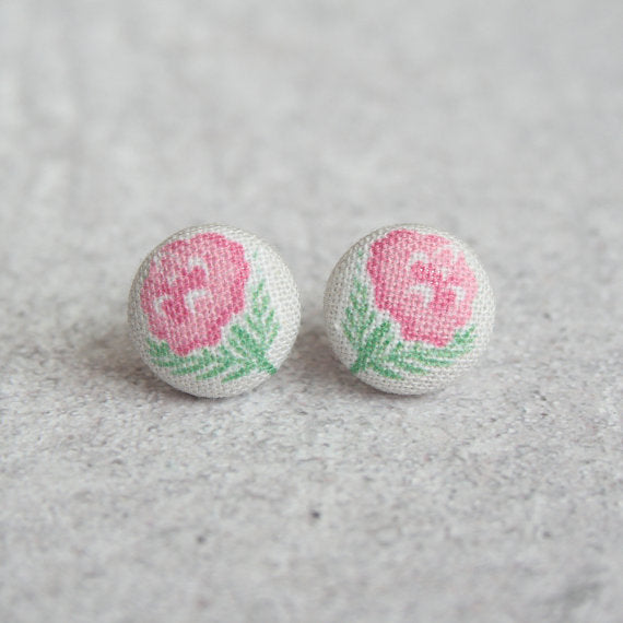 Rachel O's - Faded Rose Fabric Button Earrings