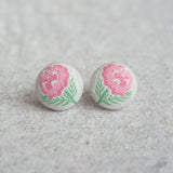 Rachel O's - Faded Rose Fabric Button Earrings