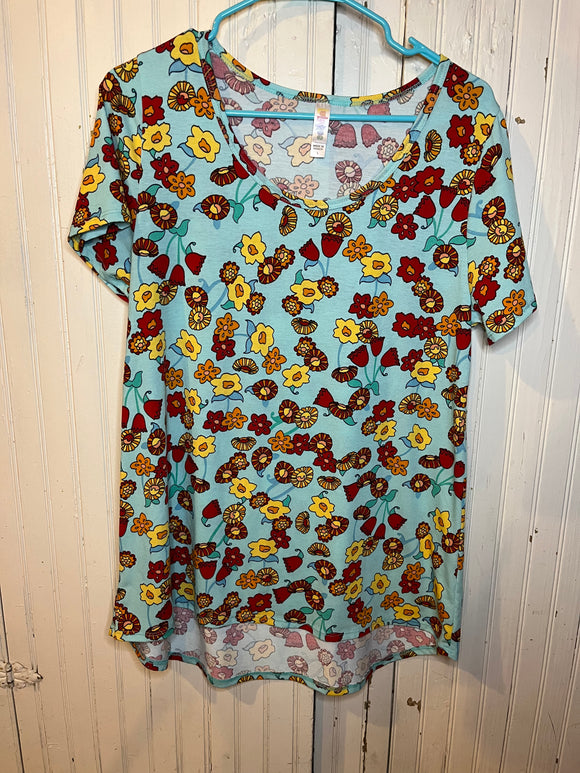 Blue floral Classic style Tee - L