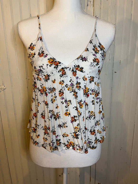 Floral Crop V neck ruffle tank - Small