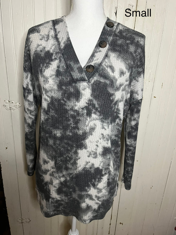 Waffle knit Tie Dye top with Buttons