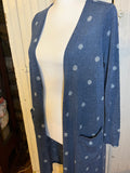 Blue with a white polka dots Duster Sarah Cardigan   - S