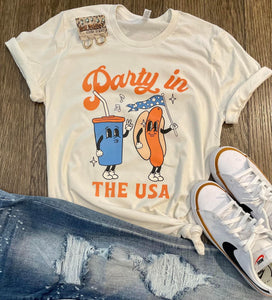 Party in the USA Hot Dog  Tee - Ships in 1-2 weeks- excluded from discounts