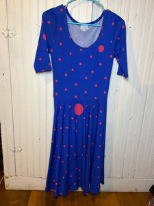 Blue and pink polka dot Nicole style dress- S