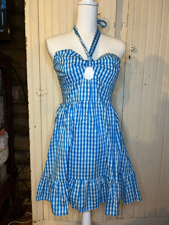 Shein Gingham Blue Checkered Dress - M