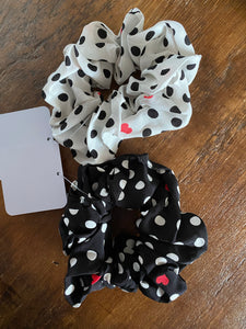 Valentine Polka Dot & Heart Scrunchies